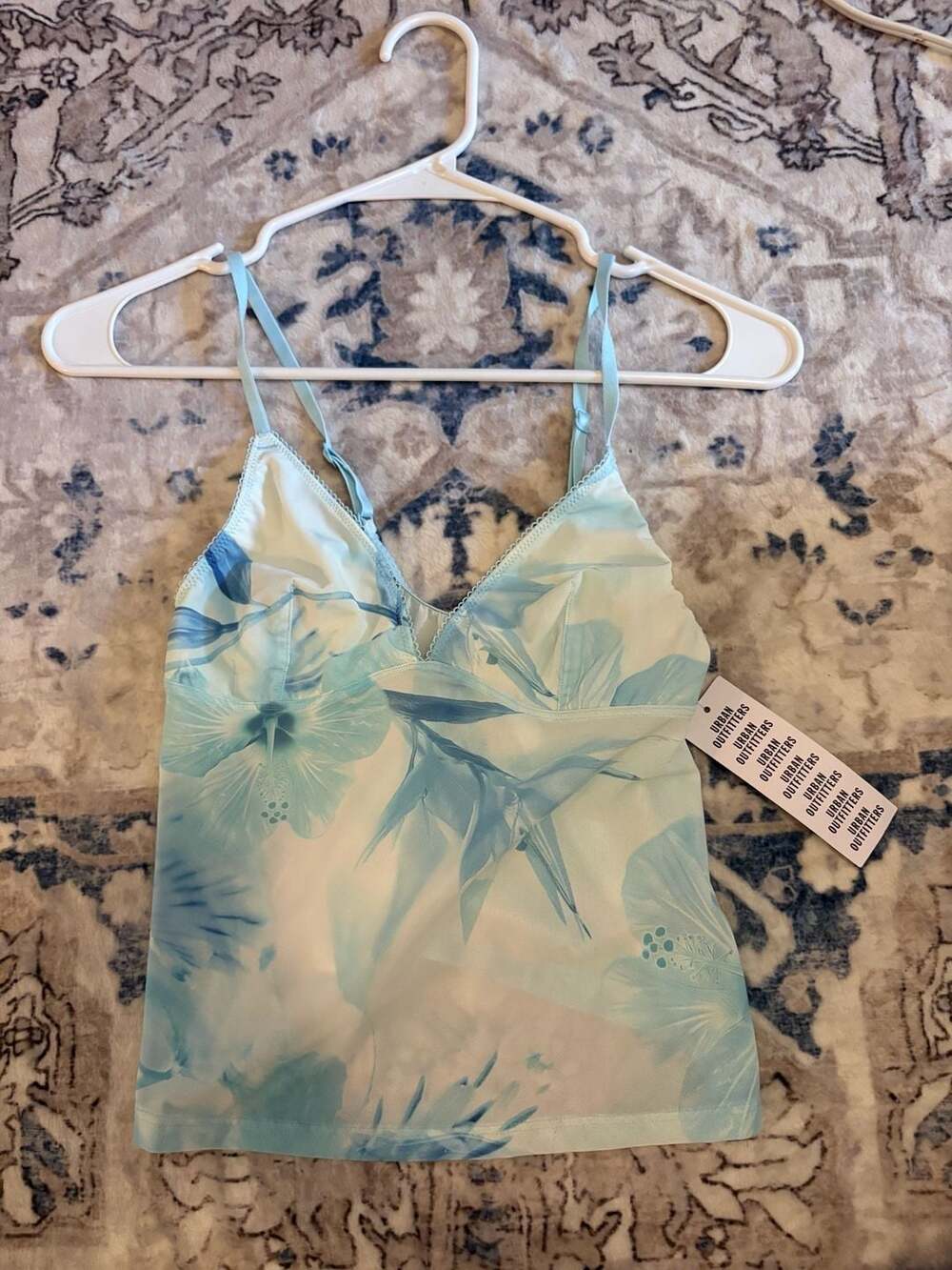 Urban Outfitters Botanical Cami Size M Blue Floral Print Mesh Camisole Top